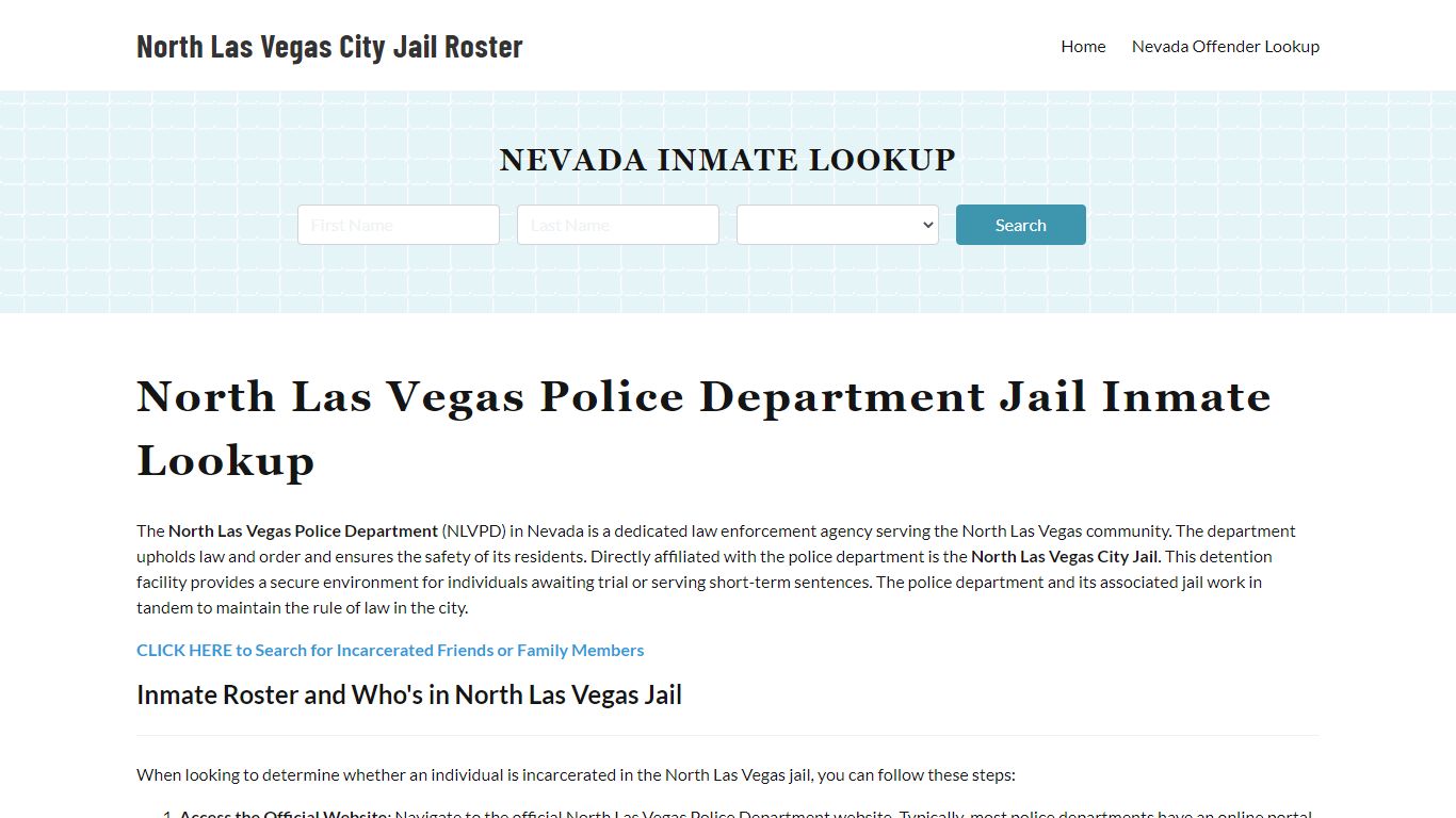 North Las Vegas Police Department Jail Inmate Lookup